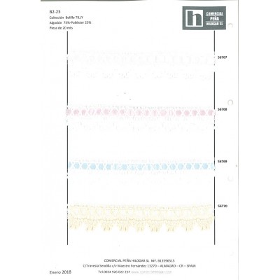 56769 TILLY PUNTILLA BOLILLO 30 MM. ALGODON 75%-POLIESTER 25% BLANCO/CTE Venta en piezas de 20.00 M