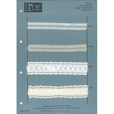 56772 TOKE GALON BOLILLO 18 MM. ALGODON 75%-POLIESTER 25% BEIG Venta en piezas de 20.00 M