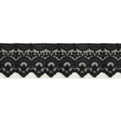 725326-002 PUNTILLA TUL BORDADO BIANCA 70 MM POLIAMIDA 50%-ALGODON 50% NEGRO Venta en piezas de 13.70 M
