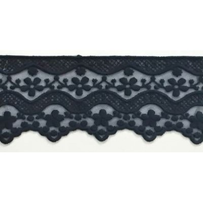 725326-020 PUNTILLA TUL BORDADO BIANCA 70 MM POLIAMIDA 50%-ALGODON 50% MARINO Venta en piezas de 13.70 M