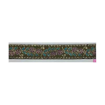 655367-0015 CINTA JACQUARD CLIO 25 MM. POLIESTER 100% VERDE/DORADO Venta en piezas de 7.00 M