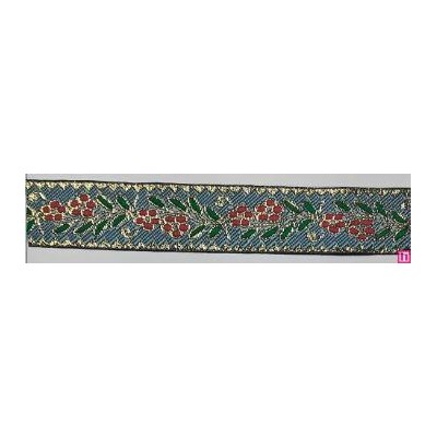655367-0016 CINTA JACQUARD CLIO 25 MM. POLIESTER 100% CELESTE/DORADO Venta en piezas de 7.00 M