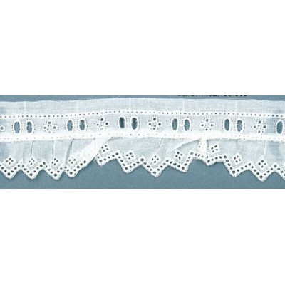 11027/36-000 BORDADO FRUNCIDO BATISTA RAMAL POLIESTER 60%-ALGODON 40% BLANCO Venta en piezas de 11.00 M