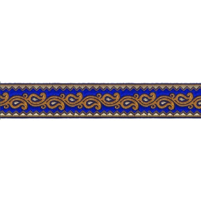 606045-19 CINTA JACQUARD ALIM 33 MM. POLIESTER 100% AZUL/DORADO Venta en piezas de 9.00 M