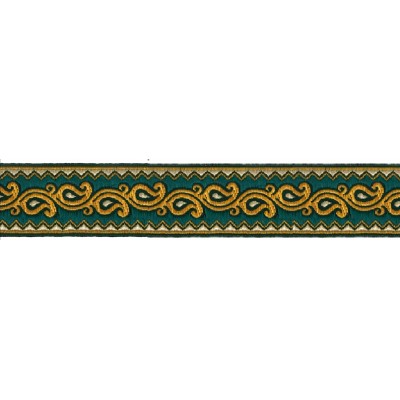 606045-52 CINTA JACQUARD ALIM 33 MM. POLIESTER 100% VERDE/DORADO Venta en piezas de 9.00 M