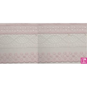145740-011 PUNTILLA BATISTA+BOLILLO TAREN 65 MM. POLIESTER 50%-ALGODON 50% BLANCO/ROSA Venta en piezas de 13.80 M