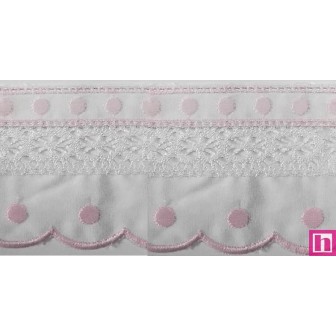 145741-011 PUNTILLA BATISTA+BOLILLO IZEL 70 MM. POLIESTER 50%-ALGODON 50% BLANCO/ROSA Venta en piezas de 13.80 M