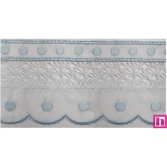 145741-021 PUNTILLA BATISTA+BOLILLO IZEL 70 MM. POLIESTER 50%-ALGODON 50% BLANCO/CELESTE Venta en piezas de 13.80 M