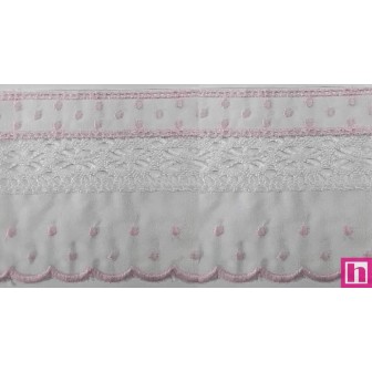145743-011 PUNTILLA BATISTA+BOLILLO HELIAN 70 MM. POLIESTER 50%-ALGODON 50% BLANCO/ROSA Venta en piezas de 13.80 M