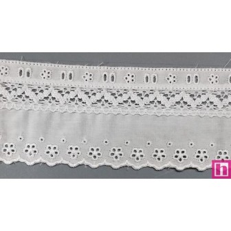 145745-000 PUNTILLA PASACINTAS BATISTA+BOLILLO SELVIN 65 MM. POLIESTER 50%-ALGODON 50% BLANCO Venta en piezas de 13.80 M