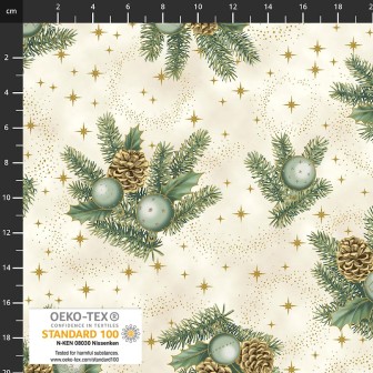 4593-011 PATCH.AMERICANO CHRISTMAS TIME (11) 110 CM. ALGODON 100% CREMA/EUCALIPTO/DORADO METALLIC Venta en piezas de 6.00 M