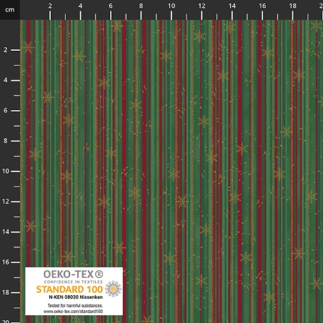 4593-807 PATCH.AMERICANO SNOW CRYSTALS (31) 110 CM. ALGODON 100% VERDE/DORADO METALLIC Venta en piezas de 6.00 M