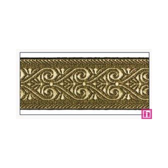 606031-30-102 CINTA JACQUARD MINOS 30 MM. POLIESTER 100% NEGRO/DORADO Venta en piezas de 10.00 M