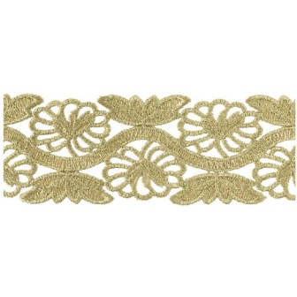 654716-100 PUNTILLA GUIPUR FANTASIA ISIS 60 MM. POLIESTER 100% DORADO Venta en piezas de 9.10 M