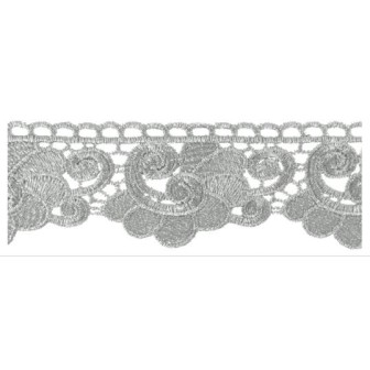 654718-101 PUNTILLA GUIPUR FANTASIA ISIS 56 MM. POLIESTER 100% PLATA Venta en piezas de 9.10 M