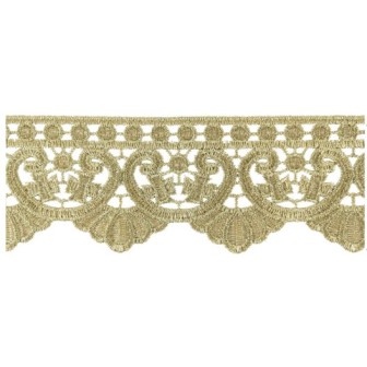 654719-100 PUNTILLA GUIPUR FANTASIA MAXWELL 60 MM. POLIESTER 100% DORADO Venta en piezas de 9.10 M