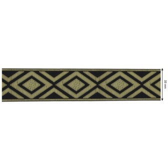 655375-100 CINTA JACQUARD RAYAN 33 MM. POLIESTER 100% NEGRO/DORADO Venta en piezas de 7.00 M