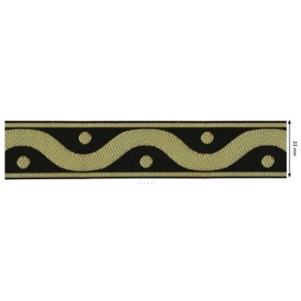 655376-100 CINTA JACQUARD RAYAN 33 MM. POLIESTER 100% NEGRO/DORADO Venta en piezas de 7.00 M