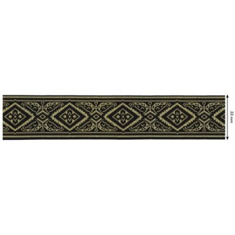 655377-100 CINTA JACQUARD RAYAN 33 MM. POLIESTER 100% NEGRO/DORADO Venta en piezas de 7.00 M