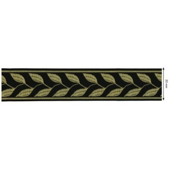 655378-100 CINTA JACQUARD RAYAN 33 MM. POLIESTER 100% NEGRO/DORADO Venta en piezas de 7.00 M