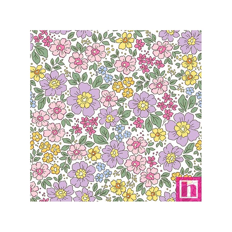 67197 TEJIDO ESTAMPADO LIBERTY AYANA (03) 1.40 M. 110 GR/M2. ALGODON 100% BLANCO/LILA Venta en piezas de 10.00 M