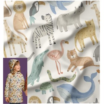 67644 TEJIDO ANORAK-IMPERMEABLE BABIES-ZOO (01) 140 CM. 220 GR/M2. POLIURETANO 100% BLANCO Venta en piezas de 10.00 M