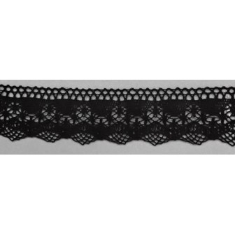 9337-004 PUNTILLA BOLILLO ALBAHACA 35 MM. ALGODON 100% NEGRO Venta en piezas de 25.00 M
