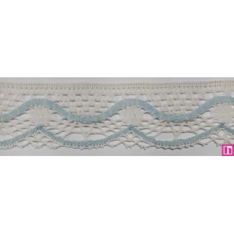 9622-004 PUNTILLA BOLILLO KEILY 45 MM. POLIESTER 100% MARFIL/CELESTE Venta en piezas de 25.00 M