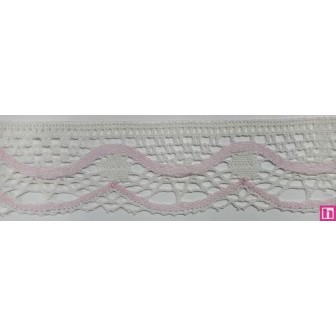 9622-005 PUNTILLA BOLILLO KEILY 45 MM. POLIESTER 100% MARFIL/ROSA Venta en piezas de 25.00 M