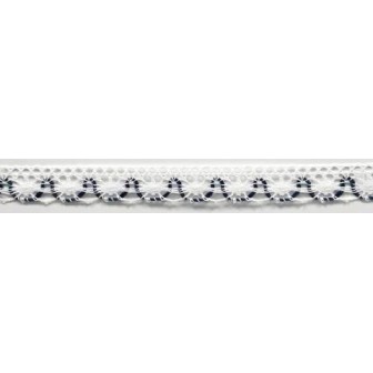 9623-37 PUNTILLA BOLILLO ACHIOTE 15 MM. POLIESTER 100% BLANCO/AZUL Venta en piezas de 25.00 M