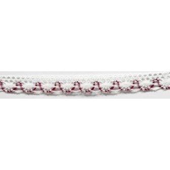 9623-39 PUNTILLA BOLILLO ACHIOTE 15 MM. POLIESTER 100% BLANCO/ROJO Venta en piezas de 25.00 M