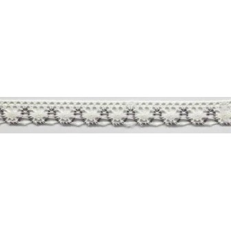 9623-41 PUNTILLA BOLILLO ACHIOTE 15 MM. POLIESTER 100% MARFIL/PURPURA Venta en piezas de 25.00 M