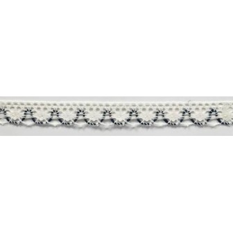 9623-43 PUNTILLA BOLILLO ACHIOTE 15 MM. POLIESTER 100% MARFIL/AZUL Venta en piezas de 25.00 M