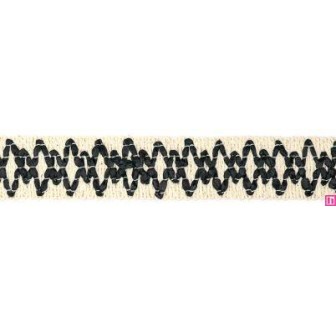 9669-92 GALON FANTASIA JOHARI 30 MM. ALGODON RECICLADO 60%-VISCOSA 40% NATURAL/NEGRO Venta en piezas de 12.50 M