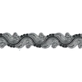 9688-8392 GALON FANTASIA CIHAN 30 MM. POLIAMIDA 60%-POL.35%-ALG.5% NEGRO/PLATA Venta en piezas de 9.10 M