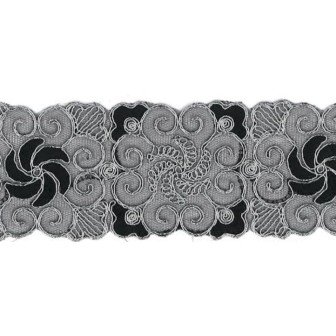 9689-8392 GALON FANTASIA CIHAN 60 MM. POLIAMIDA 60%-POL.35%-ALG.5% NEGRO/PLATA Venta en piezas de 9.10 M