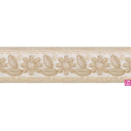 981254-0003 GALON FANTASIA ADONIS 45 MM. POLIESTER+PET MARFIL/DORADO Venta en piezas de 9.30 M