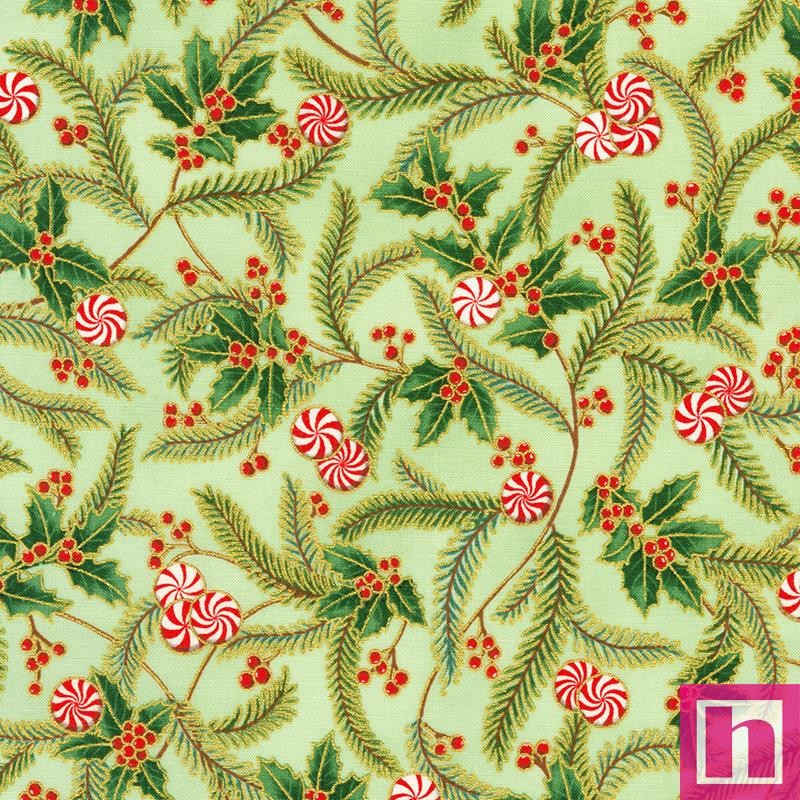P135-SRKM-22948-34 PATCH. AMERICANO HOLIDAY FLOURISH PEPPERMINT TWIST (33) 110 CM. ALGODON 100% VERDE/DORADO Venta en piezas de