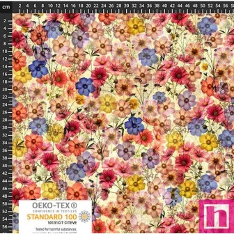 P137-4504-092 PATCH.AMERICANO WISTFUL BLOOMS (07) 110 CM. ALGODON 100% MARFIL/AZUL Venta en piezas de 6.00 M