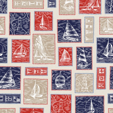 P17-MAS11100-Z PATCH. AMERICANO REGATTA DAYS (02) 110 CM. ALGODON 100% BEIG Venta en piezas de 7.00 M