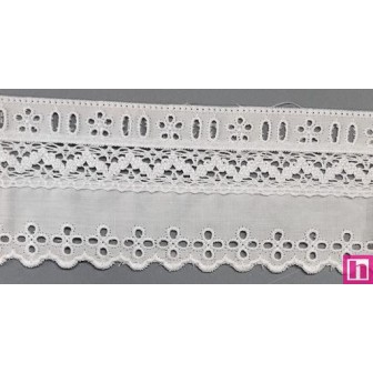 145744-000 PUNTILLA PASACINTAS BATISTA+BOLILLO ALONDRA 60 MM. POLIESTER 50%-ALGODON 50% BLANCO Venta en piezas de 13.80 M