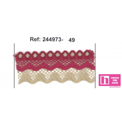 244973-49 PUNTILLA NYLON ILARIA 25 MM. POLIAMIDA 100% CAMEL/MAGENTA Venta en piezas de 25.00 M