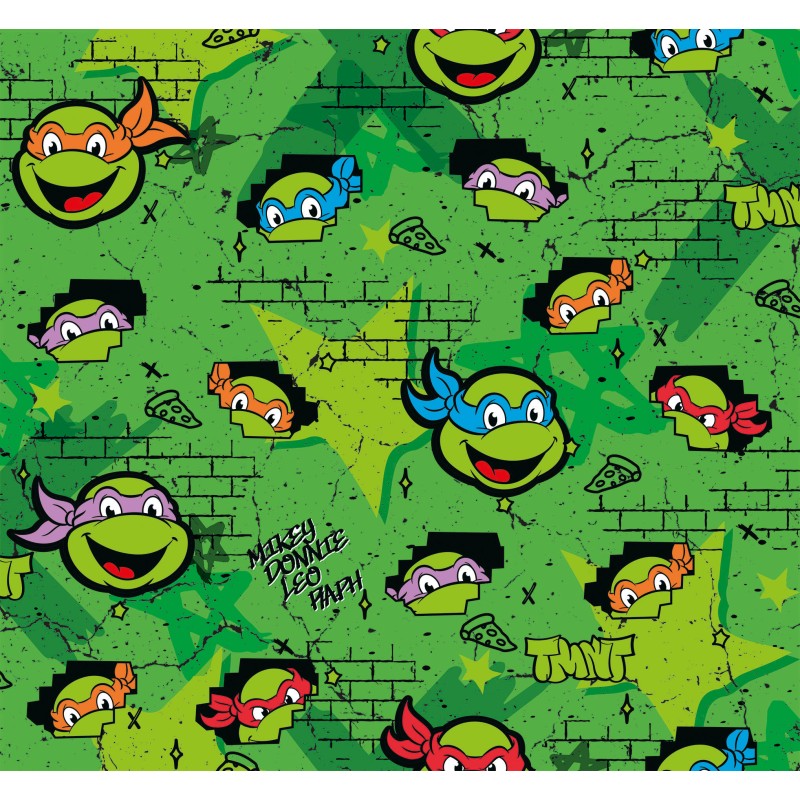 67239 TEJIDO ESTAMPADO TORTUGAS NINJA (00) 1.40 M. 130 GR/M2 ALGODON 100% VERDE Venta en piezas de 6.00 M