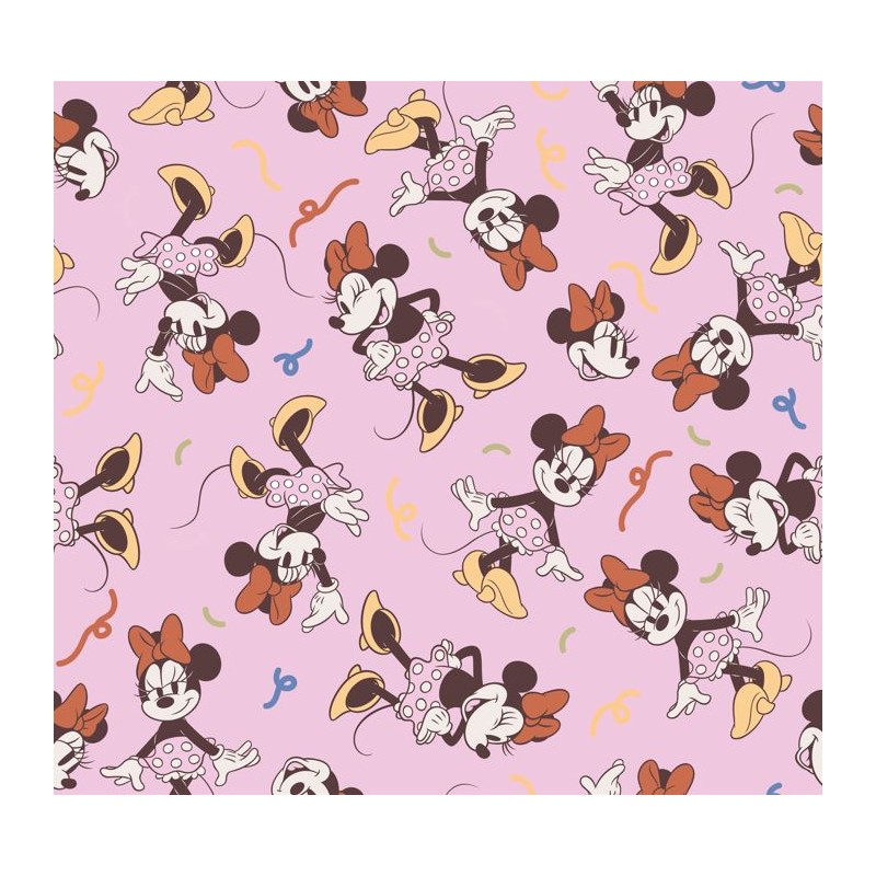 67913 TEJIDO ESTAMPADO MINNIE (00) 1.40 M. 130 GR/M2 ALGODON 100% ROSA Venta en piezas de 6.00 M