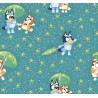 67919 TEJIDO ESTAMPADO BLUEY AND FRIENDS (00) 1.40 M. 130 GR/M2 ALGODON 100% VERDE Venta en piezas de 6.00 M