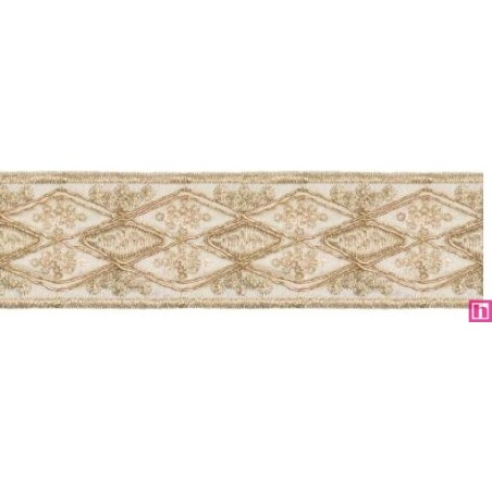 981253-0003 GALON FANTASIA ANDREA 45 MM. POLIESTER+PET MARFIL/DORADO Venta en piezas de 9.10 M