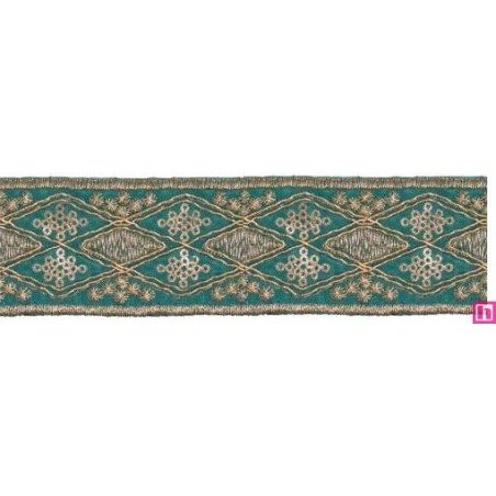 981253-0013 GALON FANTASIA ANDREA 45 MM. POLIESTER+PET VERDE/DORADO Venta en piezas de 9.10 M