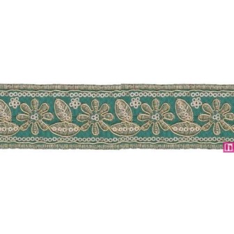981254-0013 GALON FANTASIA ADONIS 45 MM. POLIESTER+PET VERDE/DORADO Venta en piezas de 9.30 M