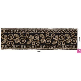981258-0002 GALON FANTASIA COSINA 45 MM. POLIESTER+PET NEGRO/DORADO Venta en piezas de 9.10 M
