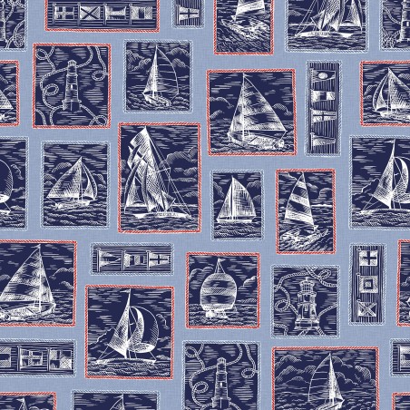 P17-MAS11100-B PATCH. AMERICANO REGATTA DAYS (01) 110 CM. ALGODON 100% AZUL Venta en piezas de 7.00 M